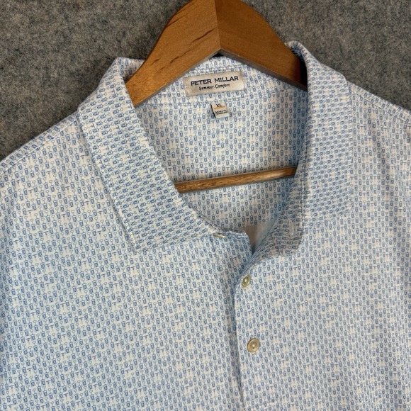 Peter Millar Polo Shirt Mens XL Blue Wine Corkscrew Print AOP Golf Performance - Picture 4 of 10